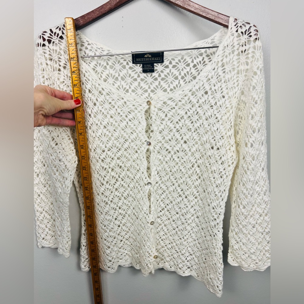 Vintage British Khaki 90’s Open-Knit Cardigan – Size XL - Picture 6 of 10